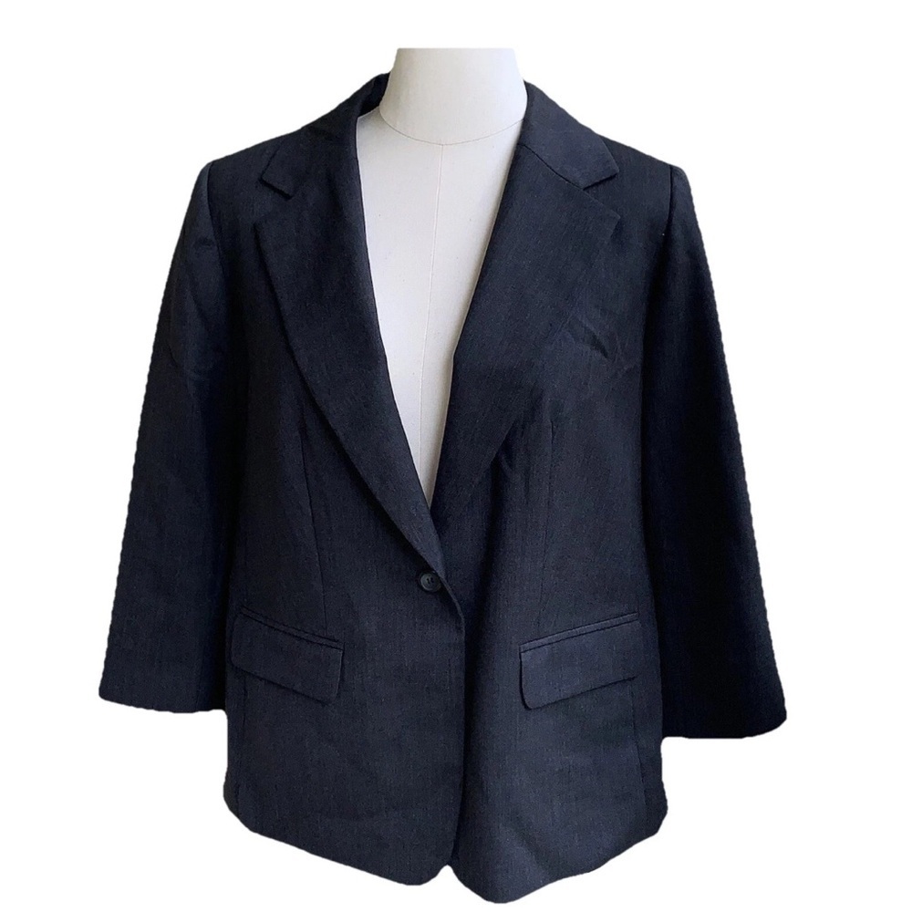 Pendleton Blazer Jacket Virgin Wool Charcoal Gray One Button Womens Plus 18W